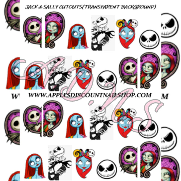 Jack and Sally Water Nail Decals,  Cutout Style Nails Decal, Transparent Background Nail Decal