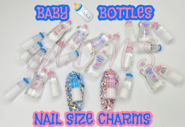 2pc Baby Bottle Nail Size Charms, Baby Bottle Charms, Gender Reveal, Baby Shower, Planned Pregnancy