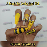 Bee Press On Nails, Yellow Press On Nails, Flower Press On Nails, Spring Press On Nails, Hard Gel Nails, Nude Press On Nails, Bee Nail