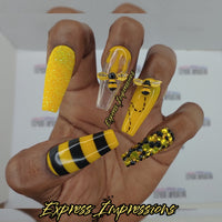 Bee Press On Nails, Yellow Press On Nails, Flower Press On Nails, Spring Press On Nails, Hard Gel Nails, Nude Press On Nails, Bee Nail