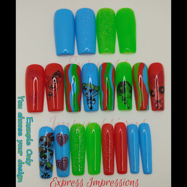 Power Puff Girls Press On Nails, XL Square Press On Nails, XL Nails, Colorful Press On Nails, Groovy Press On Nails, Cartoon Press Ons, Power Nails