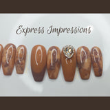 Coffee Press On Nails, Brown Press On Nails, Nude Press On Nails, Marble Press On Nails, Two Tones Press On Nails, Hard Gel Nails, Coffin