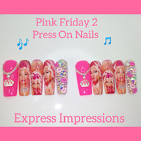 Pink Friday 2 Press On Nails, Nicki Minaj Press On Nails, Barbs Press On Nails, Pink Press On Nails, Concert Press On Nails, Bling Nails