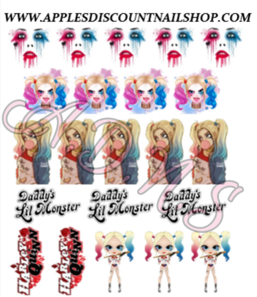 Harley Quinn Cutout Style Water Nail Decal, Transparent Background Nail Decal