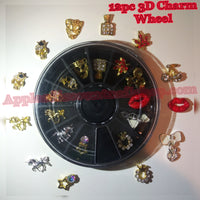 12pc 3D Charm Wheel, Nail Charms, Nail Sized Rhinstone Charms, Bling Charms