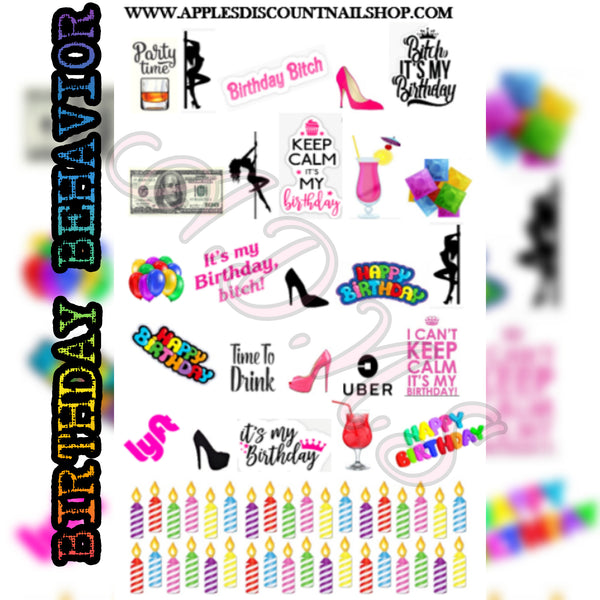 Birthday Water Nail Decals Cutouts (Transparent Background)