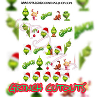 Grinch Christmas Nail Decals cutouts (transparent background)