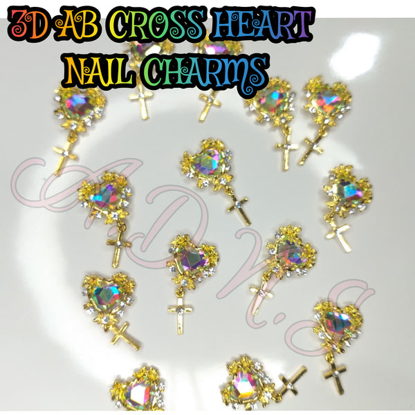 3d Cross Heart Nail Charms
