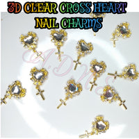 3d Cross Heart Nail Charms