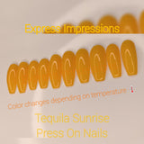 Color Changing Press On Nails, Sunrise / Sunset Nails, Hard Gel Nails, Temperature Nails, Mood Nails, Coffin Nail, Yellow Nails, Orange Nail