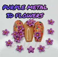 3D Metal Frosted Flowers, 5pc Set, 3D Flower Nail Charms, Flower Nails