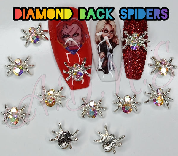 2pc, 3D, AB Diamond Back Spider, 3D Nail Charms, Spider Nail Charms