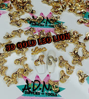 3D GOLD LEO LION NAIL CHARMS, 2PC, 3D LION CHARMS