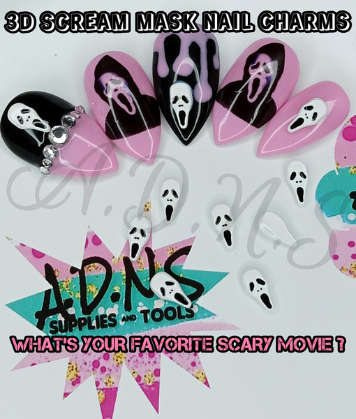 2pc, 3D SCREAM MASK, GHOST FACE Nail Charms