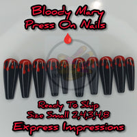 Bloody Mary Press On Nails, Bloody Nails, Dripping Nails, Halloween Nails, Black Nails, Red Nails, Long Nails, Ballerina Nails, Hand Painted