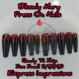 Bloody Mary Press On Nails, Bloody Nails, Dripping Nails, Halloween Nails, Black Nails, Red Nails, Long Nails, Ballerina Nails, Hand Painted