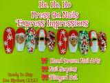Ho Ho Ho Press On Nails, Santa Nails, Santa Claus Nails, Xmas Nails, Christmas Nails, Snowflake Nails, Red Nails, White Nails, Sequin Nails