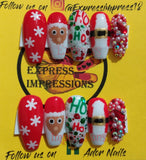 Ho Ho Ho Press On Nails, Santa Nails, Santa Claus Nails, Xmas Nails, Christmas Nails, Snowflake Nails, Red Nails, White Nails, Sequin Nails