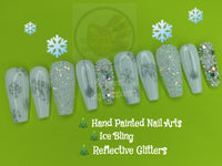 A White Christmas Press On Nails, Xmas Nails, Christmas Nails, White Nails, Snowflake Nails, Ornament Nails, Bling Nails, Winter Nails, Ice