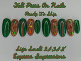 Fall Press On Nails, Brown Nails, Green Nails, Autumn Nails, Oval Nails, Leaf Nails, Sequin Nails, Glitter Nails, Holographic Glitter Nails