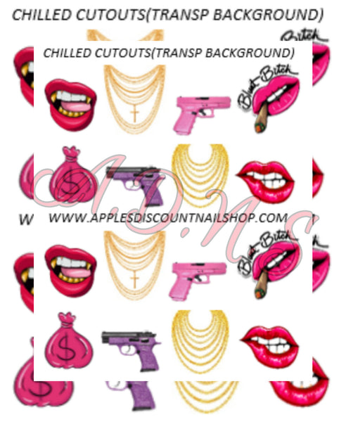 Lip Water Nail Decals, Cutout Transparent background