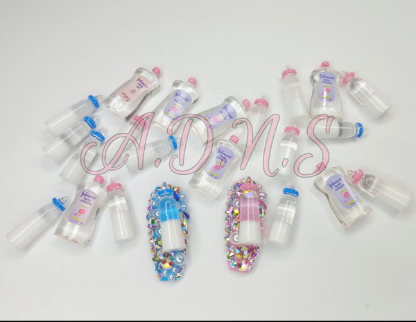 2pc Baby Bottle Nail Size Charms, Baby Bottle Charms, Gender Reveal, Baby Shower, Planned Pregnancy