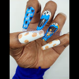 Cookie Monster Press On Nails, Blue Press On Nails, Cookie Press On Nails, Cartoon Press On Nails, Hard Gel Nails, White Press On Nails