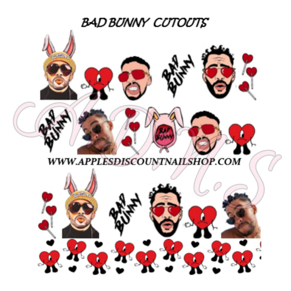 Bad Bunny Cutout water Nail Decals(transparent Background)