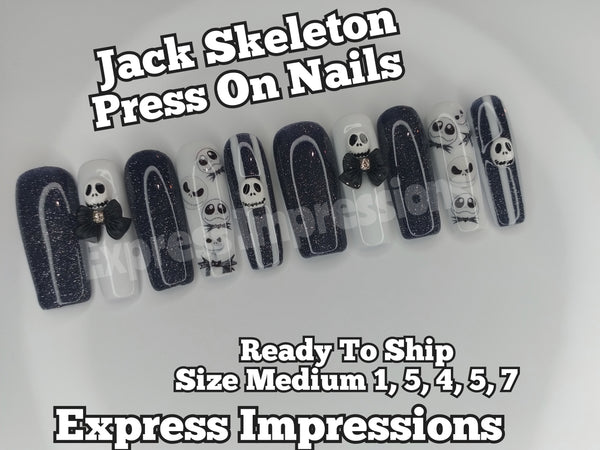 Jack Skeleton Press On Nails, Stripe Nails, Xl Nails, Square Nails, Reflective Nails, Glitter Nails, White Nails, Halloween Nails, Nightmare