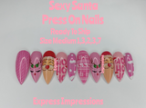 Sexy Santa Press On Nails, Pink Nails, Pink Christmas Nails, Xmas Nails, Long Nails, Stiletto Nails, Santa Nails, Sweater Nails, Snow Nails